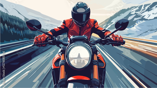 Illustration of a sports motorcycle. Motorcycle racer. Motorcyclist. Riding a motorcycle.
