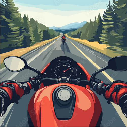 Illustration of a sports motorcycle. Motorcycle racer. Motorcyclist. Riding a motorcycle.