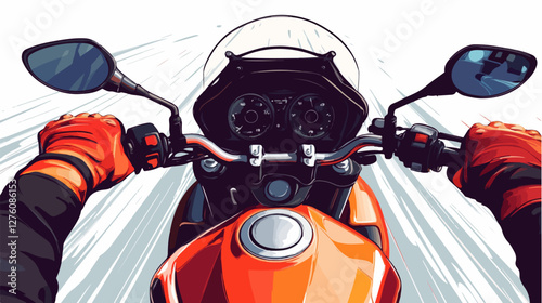 Illustration of a sports motorcycle. Motorcycle racer. Motorcyclist. Riding a motorcycle.