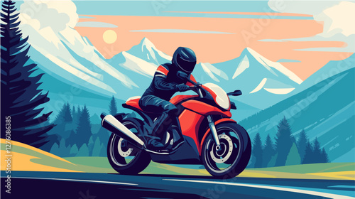 Illustration of a sports motorcycle. Motorcycle racer. Motorcyclist. Riding a motorcycle.