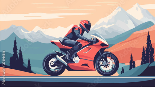 Illustration of a sports motorcycle. Motorcycle racer. Motorcyclist. Riding a motorcycle.