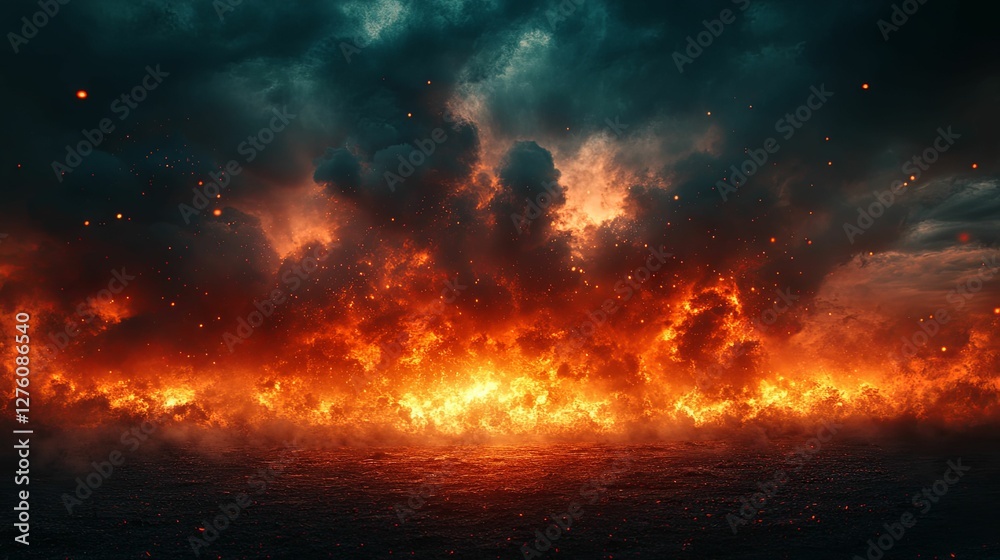 Fototapeta premium Fiery Inferno Under a Dark Stormy Sky