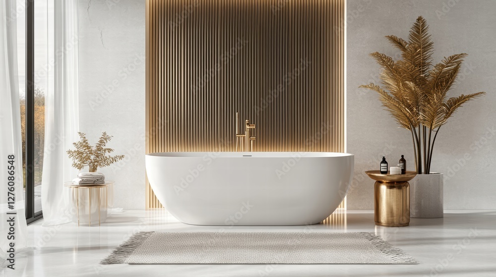 Fototapeta premium luxurious modern bathroom interior design with freestanding tub