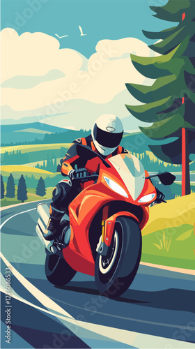 Illustration of a sports motorcycle. Motorcycle racer. Motorcyclist. Riding a motorcycle.