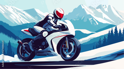 Illustration of a sports motorcycle. Motorcycle racer. Motorcyclist. Riding a motorcycle.
