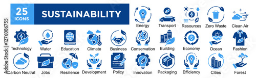 Sustainability icon collection set. Containing design ecology, sustainable, eco, nature, green