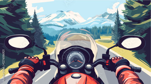 Illustration of a sports motorcycle. Motorcycle racer. Motorcyclist. Riding a motorcycle.