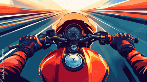 Illustration of a sports motorcycle. Motorcycle racer. Motorcyclist. Riding a motorcycle.