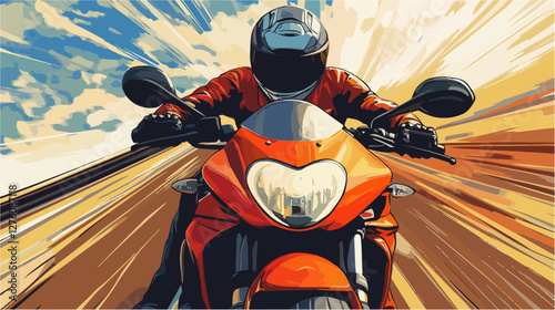 Illustration of a sports motorcycle. Motorcycle racer. Motorcyclist. Riding a motorcycle.