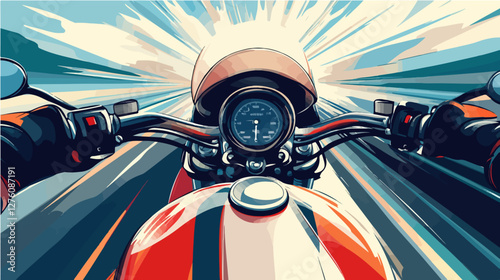 Illustration of a sports motorcycle. Motorcycle racer. Motorcyclist. Riding a motorcycle.