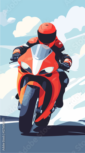 Illustration of a sports motorcycle. Motorcycle racer. Motorcyclist. Riding a motorcycle.