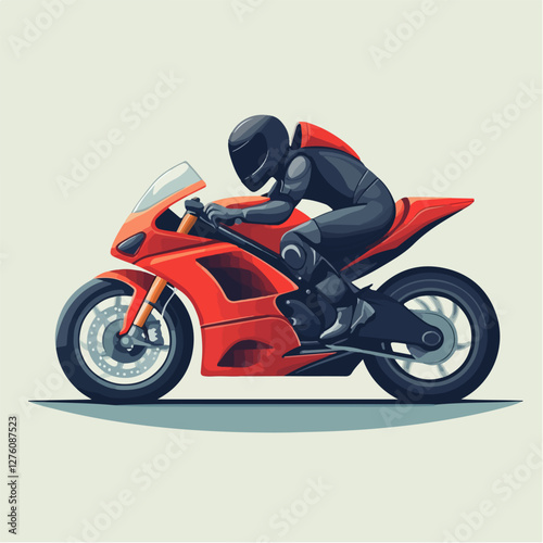 Illustration of a sports motorcycle. Motorcycle racer. Motorcyclist. Riding a motorcycle.