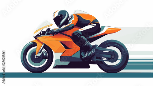 Illustration of a sports motorcycle. Motorcycle racer. Motorcyclist. Riding a motorcycle.