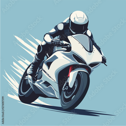 Illustration of a sports motorcycle. Motorcycle racer. Motorcyclist. Riding a motorcycle.