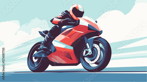 Illustration of a sports motorcycle. Motorcycle racer. Motorcyclist. Riding a motorcycle.