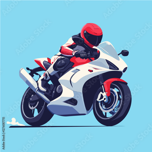 Illustration of a sports motorcycle. Motorcycle racer. Motorcyclist. Riding a motorcycle.