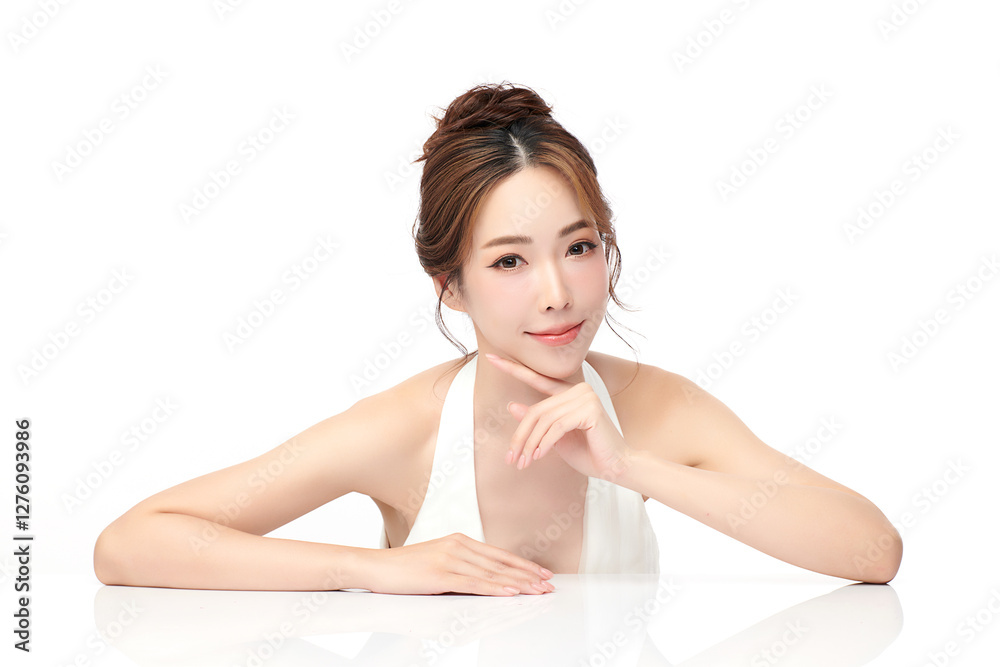 Beautiful young asian woman with clean fresh skin on white background, Face care, Facial treatment, Cosmetology, beauty and spa, Asian women portrait. Beautiful young asian woman with clean fresh skin on white background, Face care, Facial treatment, Cosmetology, beauty and spa, Asian women portrait.