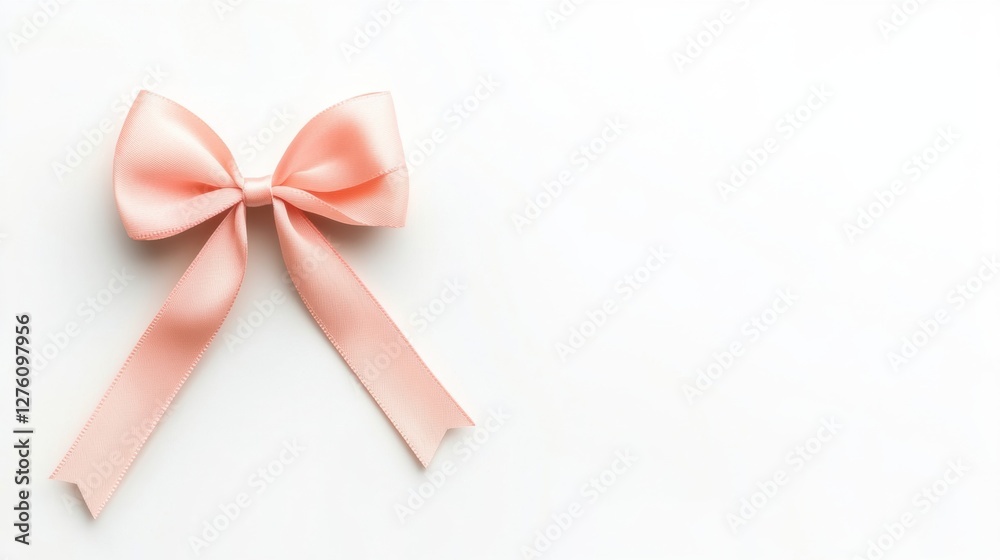 Peach Colored Satin Bow Isolated on White Background for Decoration and Gifts Peach Colored Satin Bow Isolated on White Background for Decoration and Gifts