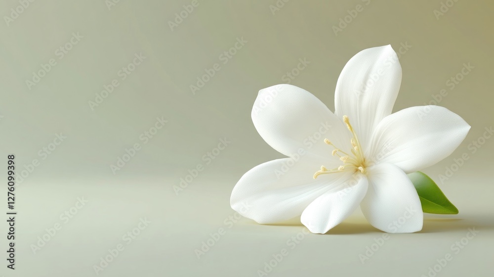Fototapeta premium White flower on pastel background; still life; elegant; nature; digital art; stock photo; possible use for invitations, greeting cards, and website banners