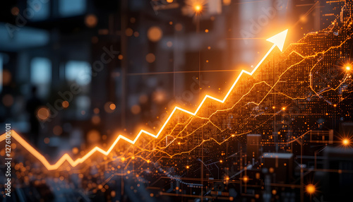 A sleek digital display with a glowing line graph showing upward growth, isolated on a transparent background, symbolizing business success, financial progress, or technological advancement.
