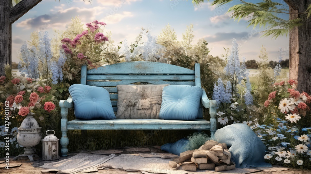 Obraz premium garden rustic blue wood
