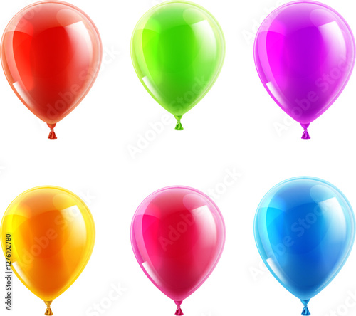 A birthday balloons party balloon set of six colorful isolated baloon design elements