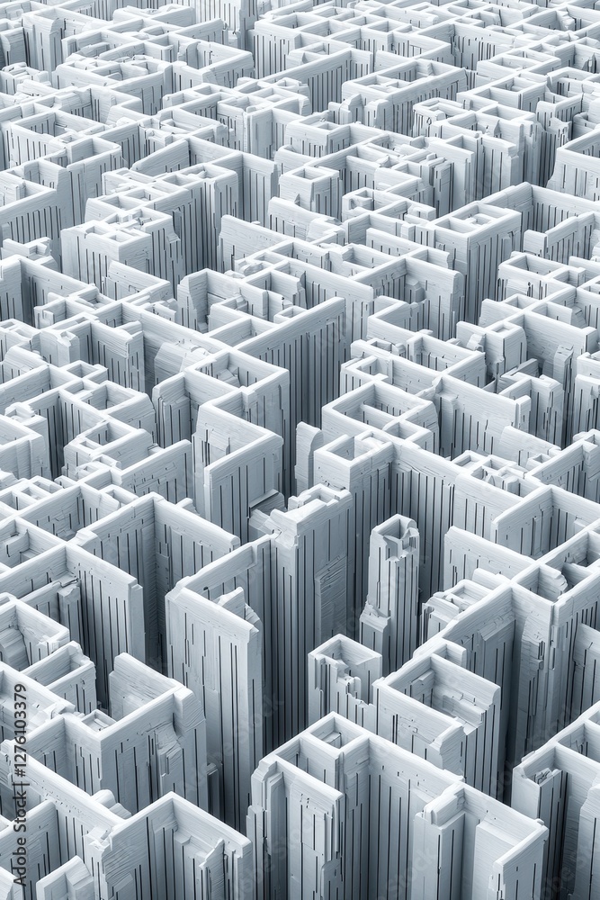Fototapeta premium Intricate maze of modern architectural structures in white tone.