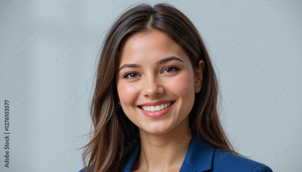 Portrait of a professional and confident businesswoman in a blue suit, smiling and isolated on a clean background Portrait of a professional and confident businesswoman in a blue suit, smiling and isolated on a clean background