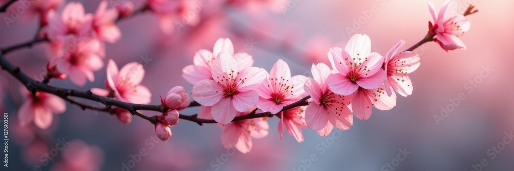 Obraz premium Gentle hues of pink dance across higan blooms, cherry blossoms, gentle hues, branch