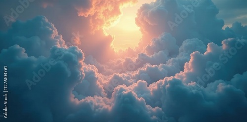 Gentle rays of light seep through clouds in a mystical scene, mystical, peaceful