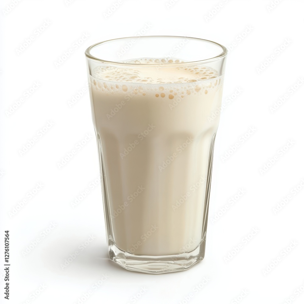 Refreshing Glass of Milk, Creamy Texture, White Background. Refreshing Glass of Milk, Creamy Texture, White Background.