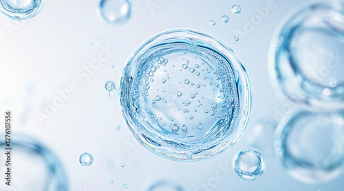 Background with transparent water droplets and bubbles.