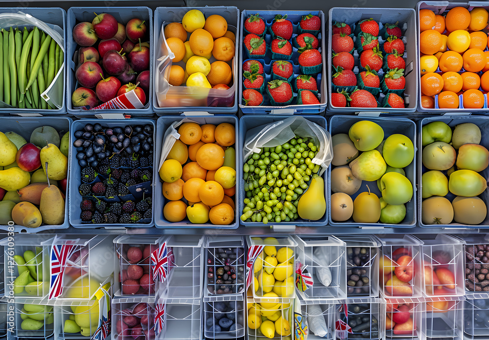 The shelves are lined with fresh fruits and vegetables The shelves are lined with fresh fruits and vegetables