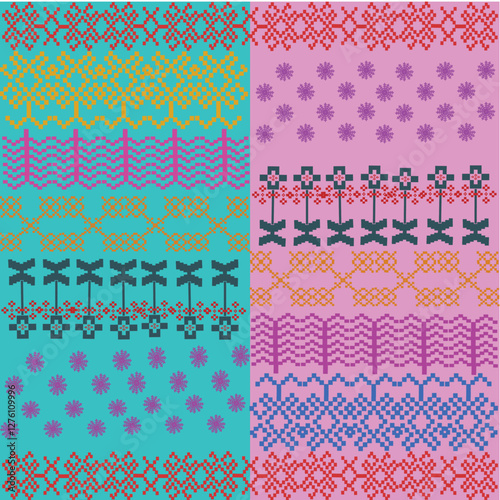 pixel seamless pattern on arctic and pink background , contrast but parallel