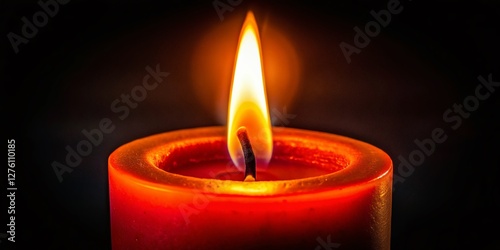 Close-up of a flickering candle flame against a stark black background, showcasing intricate details and warm, inviting light.
