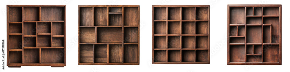 Modular wooden shelving system with various compartments and cubbies for organized storage display and decorative arrangement in a modern interior setting Modular wooden shelving system with various compartments and cubbies for organized storage display and decorative arrangement in a modern interior setting