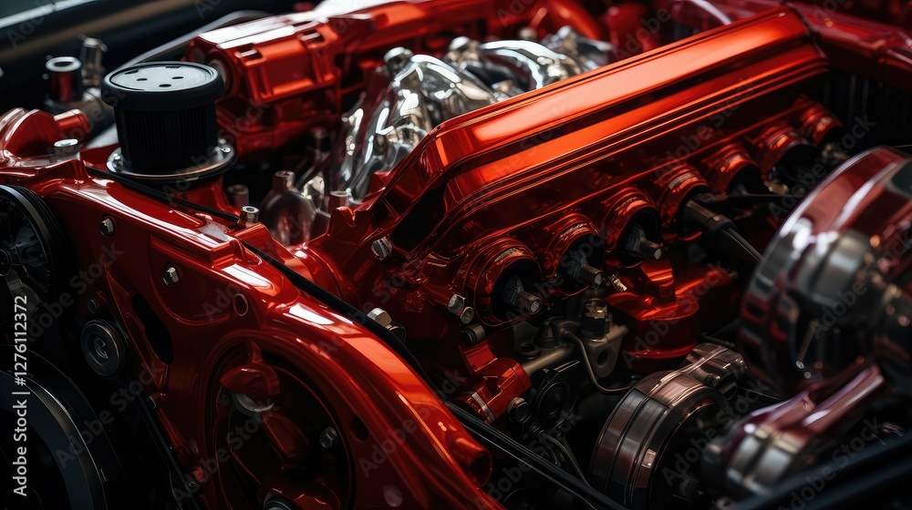shiny red car engine shiny red car engine