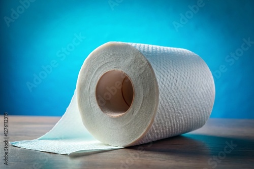 Close-up of Rolled White Toilet Paper on Blue Background - Urban Exploration Photography Style