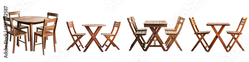 Rustic wooden outdoor dining furniture set including table and chairs perfect for creating a cozy and inviting atmosphere on a patio balcony or backyard for relaxing entertaining