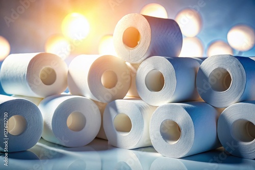 Close-up of Stacked White Toilet Paper Rolls - Clean Minimalist Texture Background