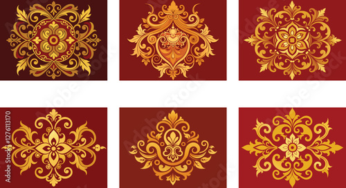 Baroque rococo ornate elaborate patterns vector art set design 