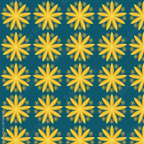 seamless pattern golden with yellow flowers