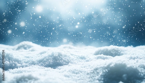 Winter snowfall, snowdrift, blue blurred background, festive scene photo