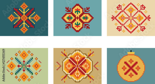 Cross stitch patterns handcrafted looking pattern vector art set design 