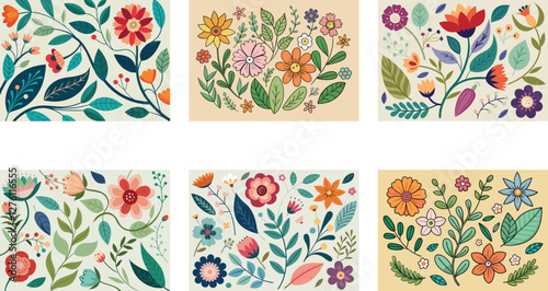 Floral patterns patterns featuring flowers vine pattern design vector art set 