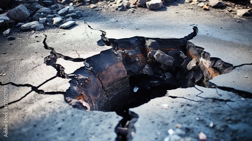 water crack in road photo