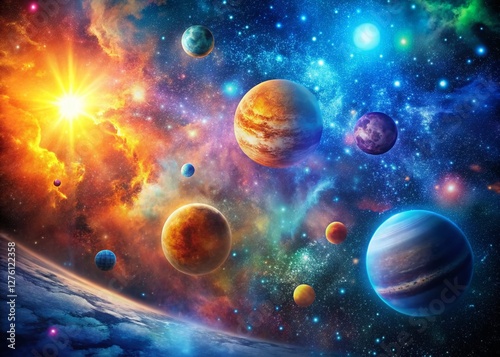 Cosmic Celebration  Vibrant Space Party Backdrop for Events   Education