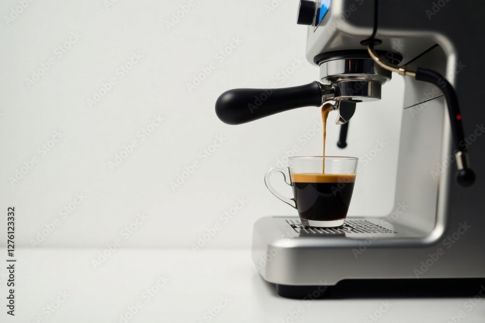 Espresso Brewing Process A Modern Coffee Machine Dispensing a Rich, Dark Brew into a Clear Glass Cup Espresso Brewing Process A Modern Coffee Machine Dispensing a Rich, Dark Brew into a Clear Glass Cup