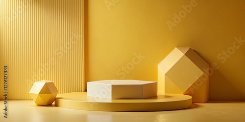 Cream   Yellow Geometric Podium Shelf  Abstract Macro Product Display 3D Render