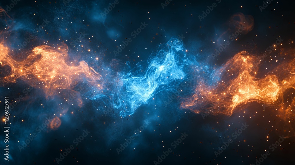 Fototapeta premium Celestial Nebula Blue And Orange Cosmic Swirl